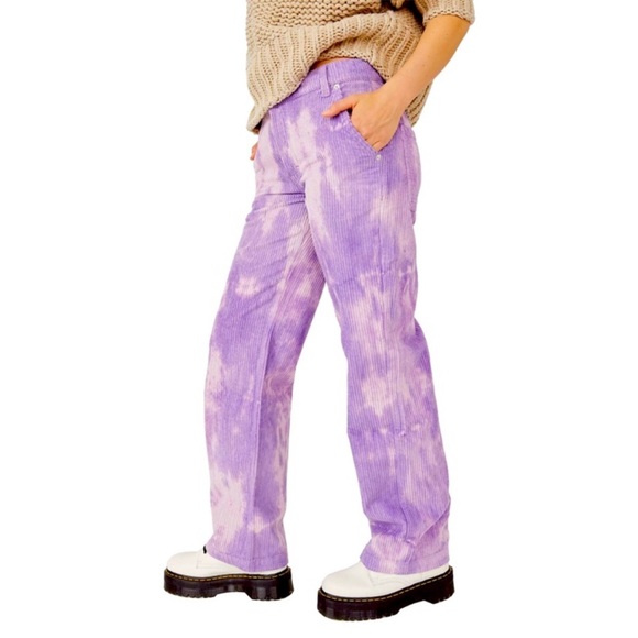 Free People •We The Free Reese Purple Tie Dye Straight Leg Corduroy Pants 28 NWT - Picture 4 of 10